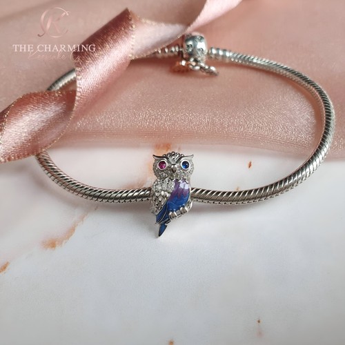 Dije de búho genuino plata esterlina 925 y cristal púrpura - regalo animal - Imagen 2 de 5