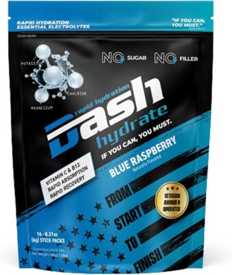 Electrolyte Packets Dash Hydrate Rapid Hydration | Blue Raspberry - Made in USA
