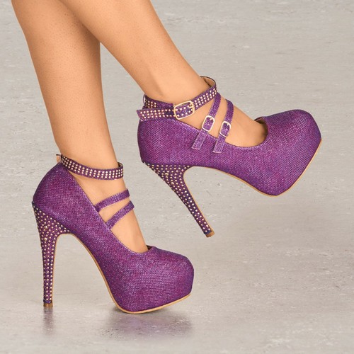 ZAPATOS DE SALÓN DE MUJER DE PLATAFORMA DIAMANTE BRILLANTE TACONES ALTOS TALLAS 3-10 - Imagen 17 de 17