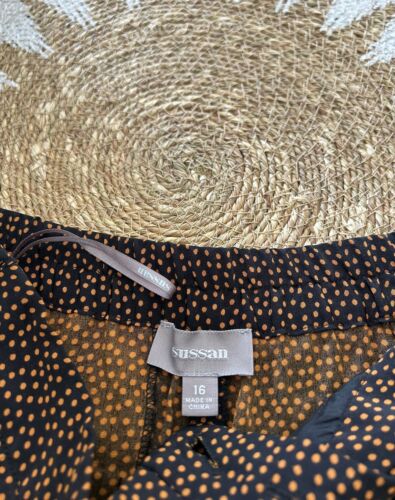 SUSSAN Black Brown Polka Dot Wide Leg Relaxed Pants Size 16 - Picture 6 of 6
