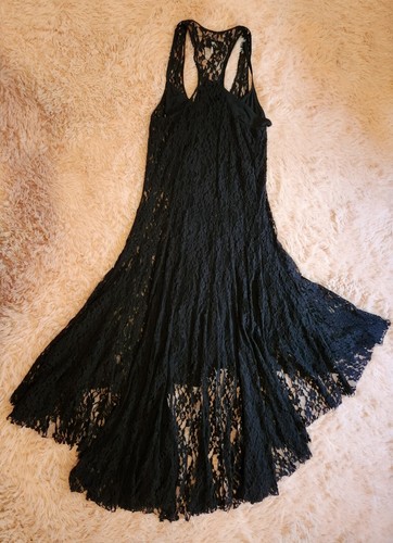 BIYA Johnny Was Negro Encaje Alto Bajo Barrido Completo Vestido L - Imagen 12 de 19