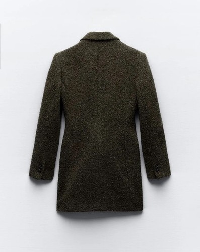 ZARA LONG DOUBLE-BREASTED BOUCLE BLAZER JACKET DRESS KHAKI NEW FW24 SIZE M - Picture 3 of 8