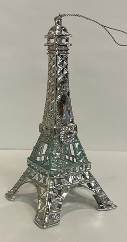 CRYSTAL JEWELED SILVER MINT BLUE GLITTER FRENCH EIFFEL TOWER CAKE TOPPER 5.5" - Picture 5 of 9