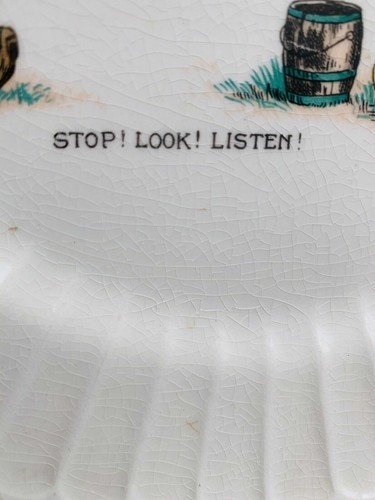 Harker Pottery Company Dutch Boy Advertising Plate Stop Look Listen Dog & Boy - Picture 4 of 6
