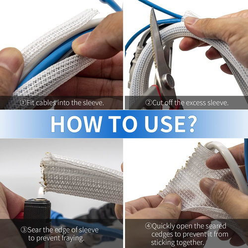 White Cable Tidy SleeveLength 10ft, Diameter 1/2 to 1 Inch Expandable, Braided - Picture 6 of 6