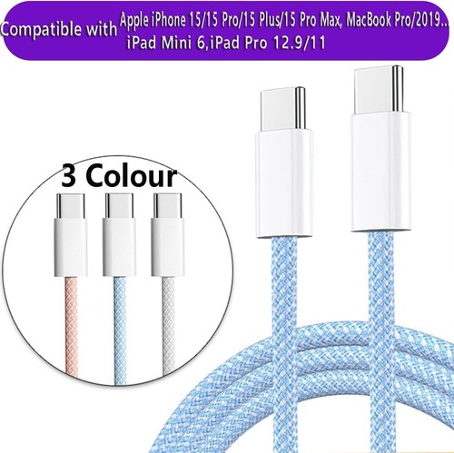 Braided Fast Charging Cable Iphone 16e 16 15 Pro Max Plus Type C Adapter Charger - Picture 7 of 20