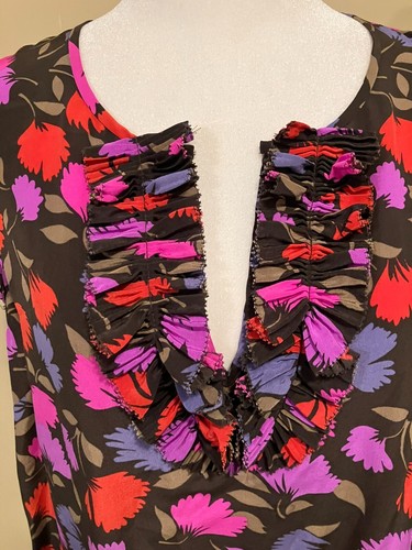 J. Crew Painted Pansy Floral Ruffle Silk Pleat Sleeveless Blouse Top size 12 EUC - Picture 3 of 7