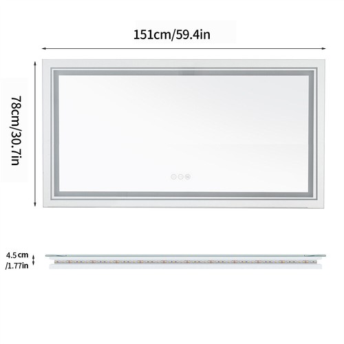 Shatter-Proof LED Bathroom Mirror with Lights Anti-Fog Stepless Dimmable Memory - Picture 22 of 25