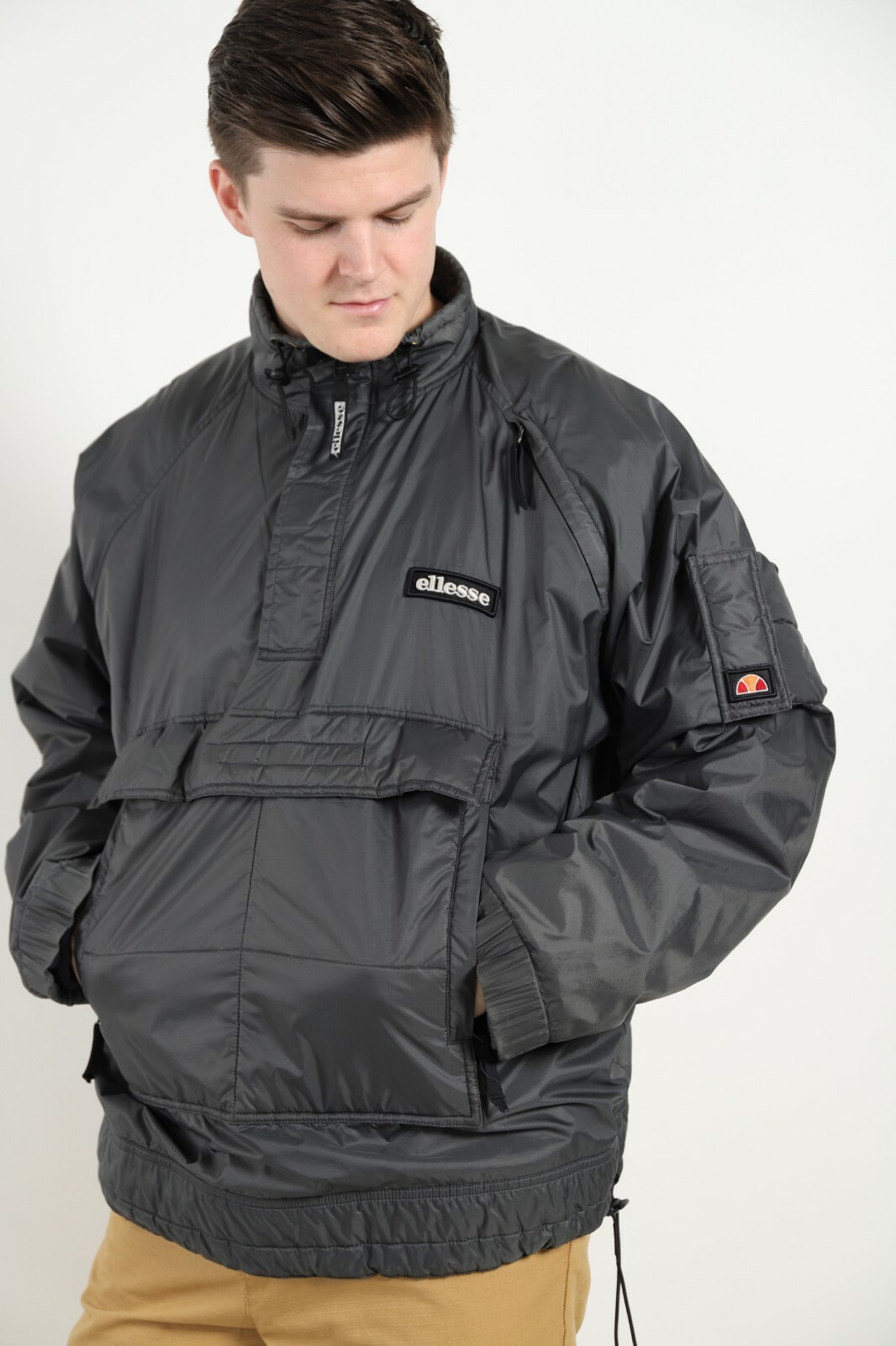 VINTAGE Ellesse 1 4 Zip Cappotto Imbottito Foderato in Pile Nero Grande L VINTAGE Ellesse 1 4 Zip Cappotto Imbottito Foderato in Pile Nero Grande L
