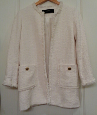 Women's Zara Basic Collection Open-Front Tweed Jacket Ivory