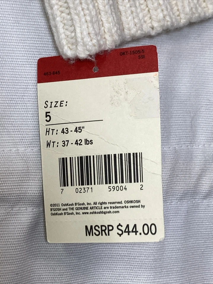 NWT OshKosh B’gosh Kids Girl's Tight Cable Knit Sweater Size 5 Beautiful Cream - Image 3 of 4