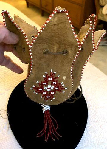 VINTAGE 1940S NATIVE AMERICAN SIX SIDED TAN SUEDE BEADED POUCH - Picture 11 of 13
