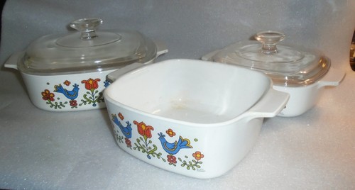Corning Ware Country Festival Blue Bird 2 Qt, 1- 1/2 Qt & 1 Qt Casserole Dishes - Picture 2 of 6