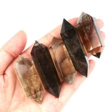 Citrine Smoky Quartz Crystal Hexagonal Stone Wand Double Point Energy Healing