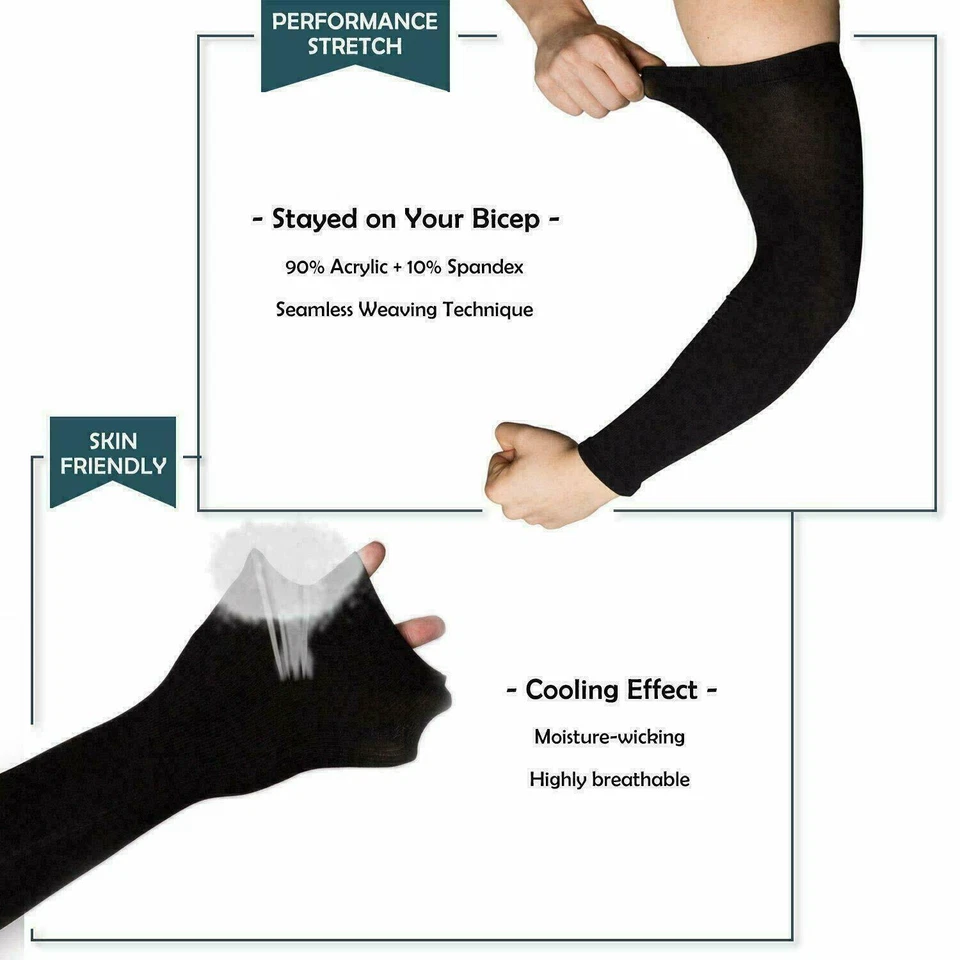 Cooling Arm Sleeves Compression Cover UV Sun Protection Sports For Men Women US - Image 4 of 4