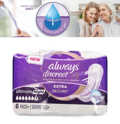 Always Discreet Incontinence Pads Plus Women Ultimate Night 6 Pads (Multi-Packs) - Picture 13 of 18