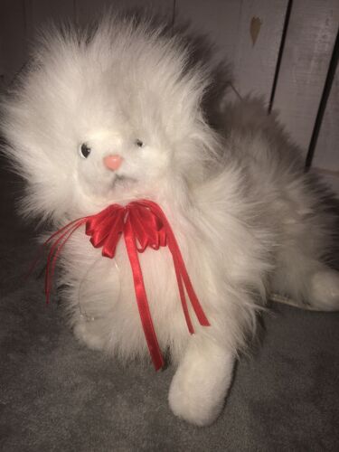VTG 1993 Santa's Best White Fluffy Animated Cat Head & Tail Motion Corded PURRS - Picture 1 of 6