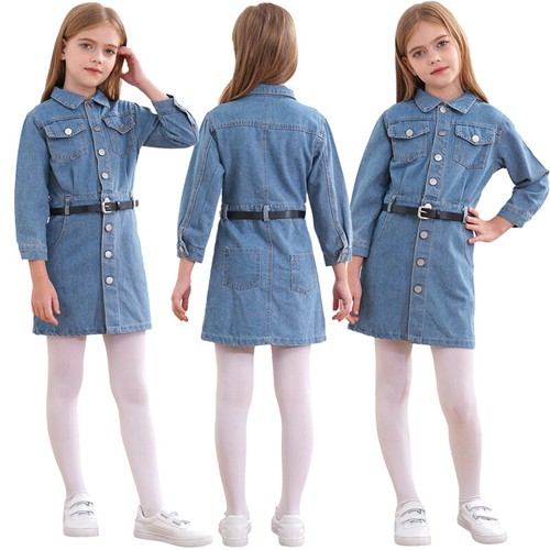 Kinder Mädchen Shirtkleid Strand Rock Langarm Kleid Schule Streetwear Tanz - Bild 1 von 21