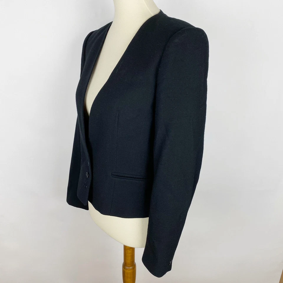 THE VILLAGER Black Pure Wool Short Blazer Jacket Womens Size 8 Vintage - Image 3 of 4