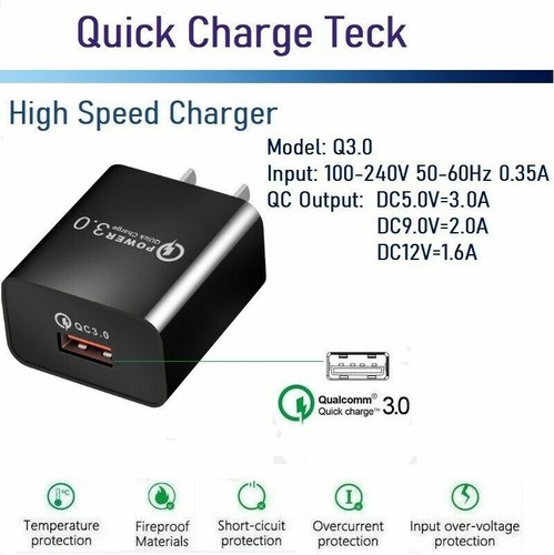 18W Fast Wall Charger Cube USB cable For iphone X,XS,11,12,Samsung Galaxy S10[Q3 - Picture 4 of 12