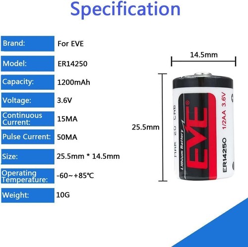 8 Pack EVE ER14250 1/2AA 3.6V battery nergy very endure bobbin cell size New - Picture 3 of 5
