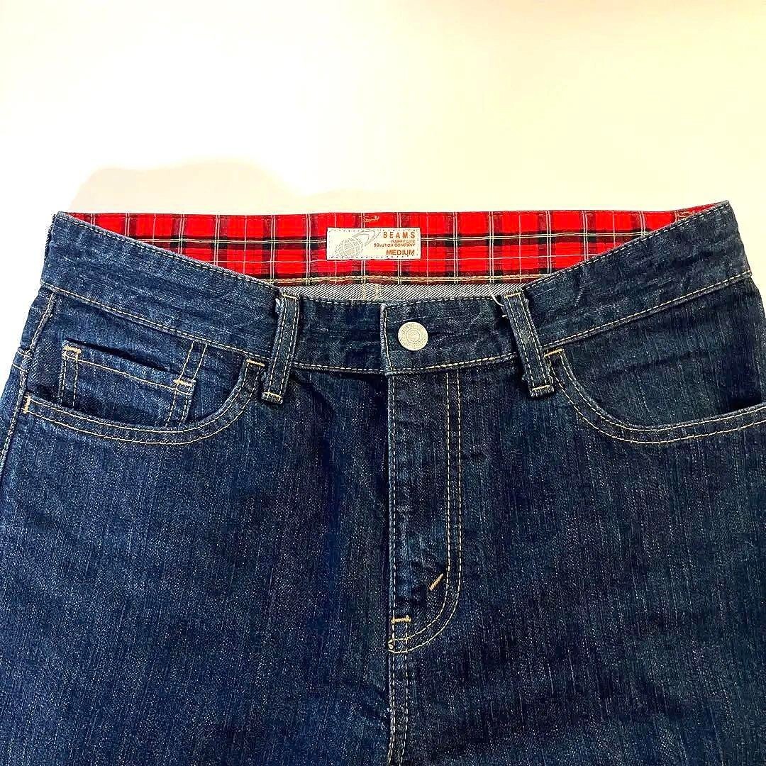 BEAMS Straight Denim Jeans Check Slim Cotton 100% Japan made BEAMS Straight Denim Jeans Check Slim Cotton 100% Japan made