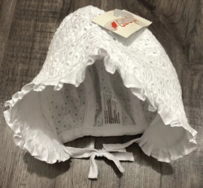 Cat & Jack Baby Bonnet 0-6 Months 100% Cotton Floral Eyelets Ruffle Edges  White
