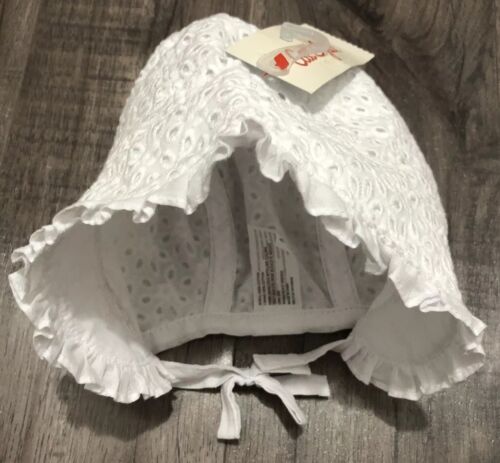 Cat & Jack Baby Bonnet 6-12 Month 100% Cotton Floral Eyelets Ruffle Edges White