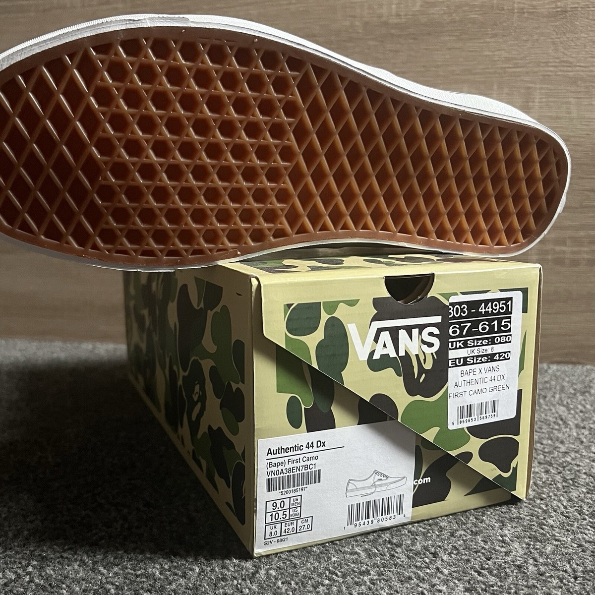 Vans x BAPE Authentic 44 DX UK 8 First Camo 1st Green Black