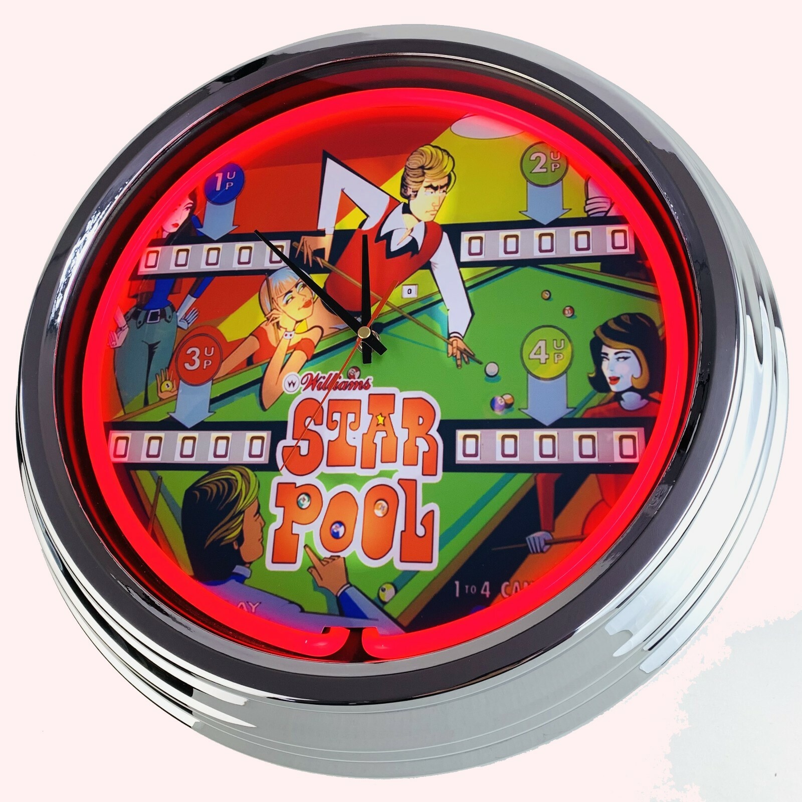 N-0759 reloj de pared "Flipper Star Pool Williams 1974" reloj de neón cocina decoración sala de juegos