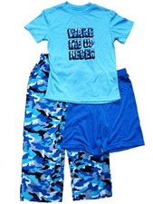 Boys Blue Camo Wake Me Up Never T-Shirt Shorts  Pant 3 Piece Pajama PJ Set