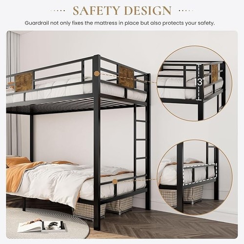 Bunk Bed Twin Over Twin Size with Ladder and Full-Length Guardrail, Storage Box - Picture 4 of 5