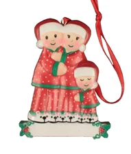 Christmas Personalized Tree Ornament Family of 3 in Pajamas 3 Inches Tall