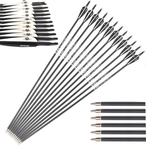 12Pack Carbon Arrows 32" Spine500 with Removable Tips for Compound & Recurve Bow - Picture 2 of 13