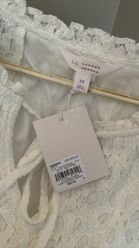 NWT Lauren Conrad Women White Ruffle Dress Fit & Flare Sz Medium - Picture 4 of 5