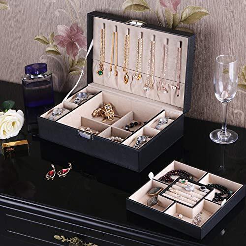 Jewelry Box Organizer with 4 Watch Case Removable Tray Jewelry Display Black - Bild 6 von 7