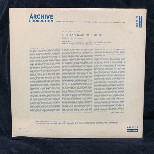 SCHUTZ St. Matthew Passion - Fischer-Dieskau - ARCHIV RED STEREO LP 1963 1ST ED - Imagen 2 de 6