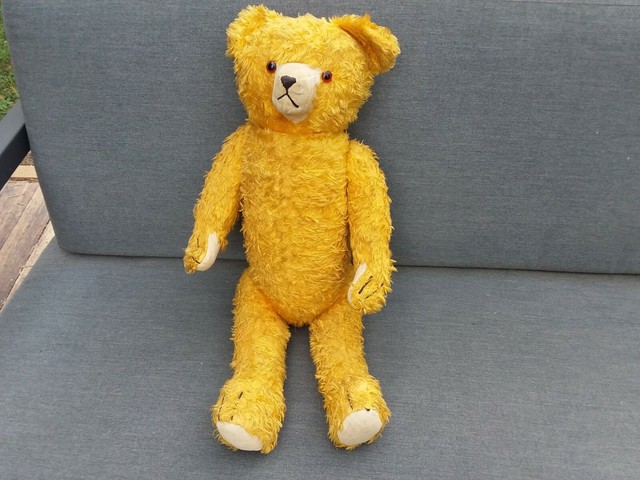 Large Antique Early 20thC Jointed Straw Filled Mohair Long Nose Teddy Bear 25â | eBay
