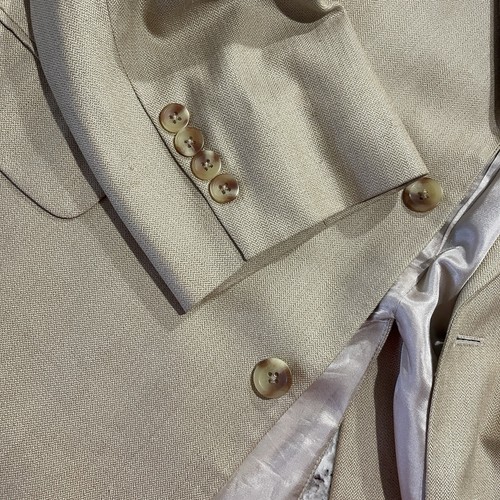 Meeting Street Tan Silk Wool Size 46L Blazer Tan Tweed Herringbone Made In India - Picture 6 of 12