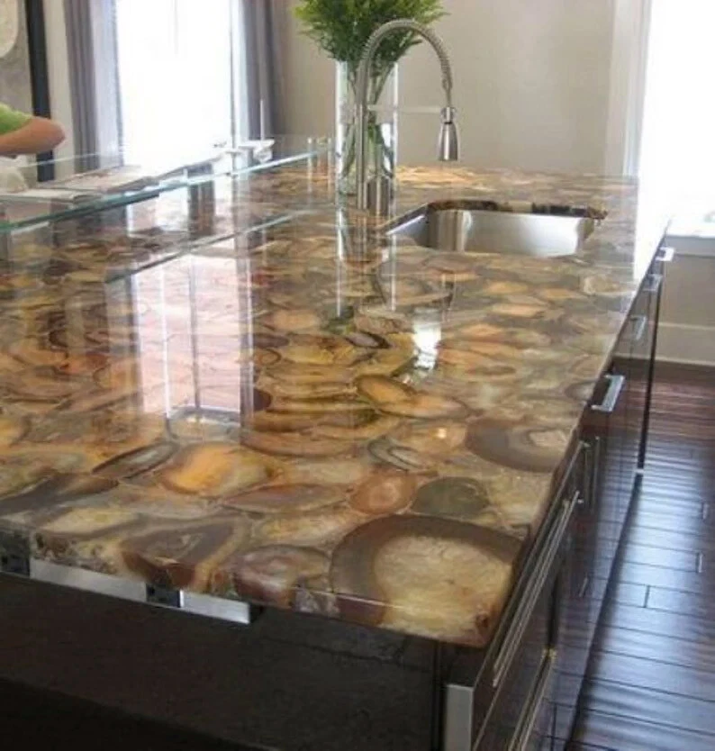 Agate Gem Stone Countertop Kitchen Slab Dine Table with Elegance Look Home Decor - Image 4 of 4