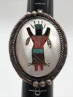 Vintage Navajo Zuni Kachina Dancer Sterling Silver Inlaid Ring Size 6.5