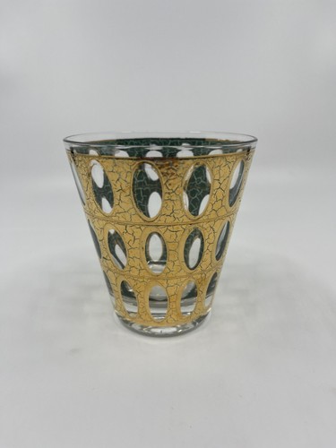1950s Gilded Pisa Culver 22K Gold Crackle Old Fashioned Whiskey Rocks Glass - Picture 5 of 13