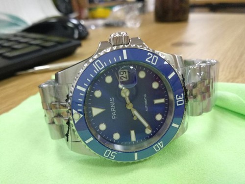 Parnis Herrenarmbanduhr Saphir Miyota 8215 Automatikwerk blaues Zifferblatt Uhr - Bild 2 von 12