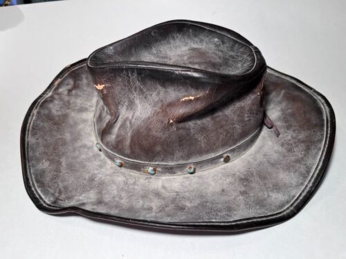 Rare Antique Western Americana Leather Men’s Cowboy Hat, 58cm MD/LG • circa 1900 - Picture 13 of 24