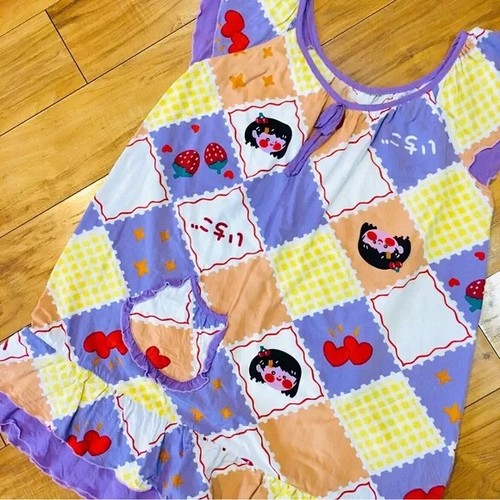Fun print girl gown nightgown dress jersey knit cotton rayon stretch ruffles