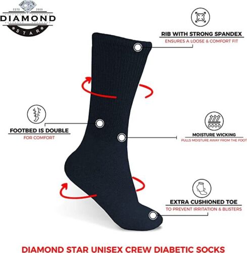 3 6 12 Pairs Men Women Circulatory Health Diabetic Crew Socks 9-11 10-13 13-15 - Picture 32 of 42