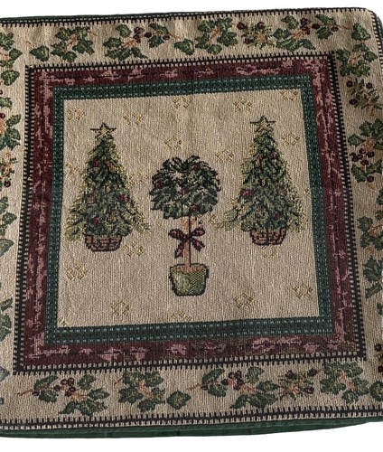 Vtg Christmas Tree & Topiary Tapestry Throw Pillow Cover Decorative 16” - Picture 2 of 9