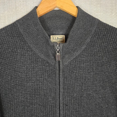 LL BEAN Herren 100% Kaschmir Waffelstrick Full Zip Pullover Gr. XL Jacke anthrazit - Bild 10 von 11