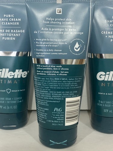 Lot Of 3 Gillette Intimate 2-in-1 Pubic Shave Cream and Cleanser, 6 oz Free Ship - Picture 2 of 2