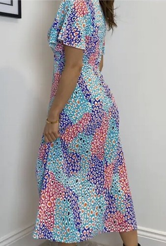Girl In Mind Britney Angel Sleeve Split Leg Midi Dress Multi Animal BNWT SIZE 16 - Picture 2 of 7